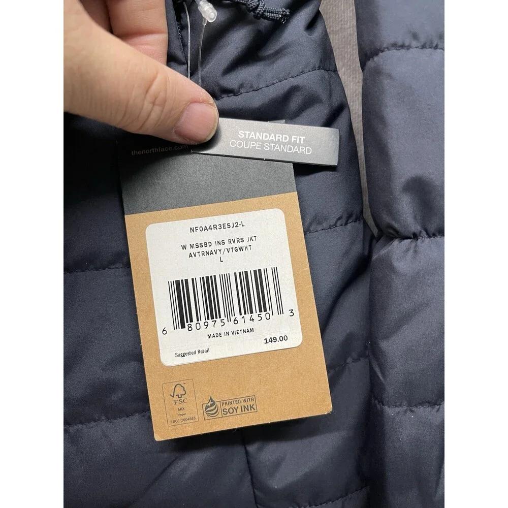 THE NORTH FACE MOSSBUD REVERSIBLE INSULATED JACKET NAVY WHITE WOMEN LARGE NWT